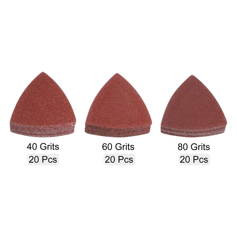 sourcing map 60pcs Triangular Hook & Loop Sandpapers 40/60/80 Grits