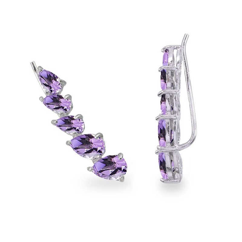 Sterling Silver Genuine or Synthetic Gemstone Teardrop Curved Climber Crawler