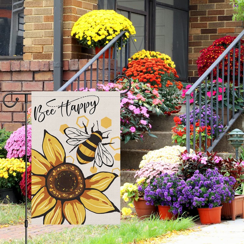 Louise Maelys Bee Happy Garden Flag 12x18 Double Sided Vertical,