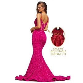 Tvuyet Gitter Royal Blue Prom Dresses for Women Mermaid Sequin Backless Evening Gown Long Bodycon Royal Blue Prom Dress with Train Royal Blue 2