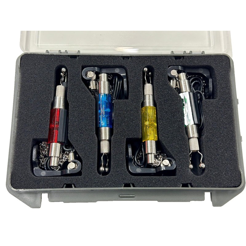 4 illuminated Bite Indicators in case. Coloured Glass Red, Yellow,