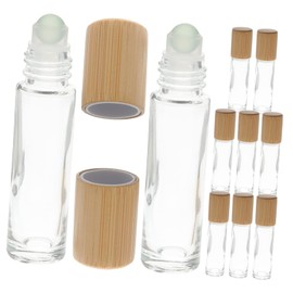 PACKOVE 10pcs 10ML Refillable Glass Roller Ball Perfume Bottles Bamboo Caps Essential Oil Containers for Aromatherapy and Fragrance