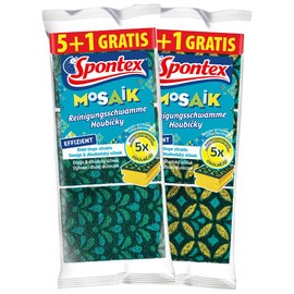 Spontex Mosaic Cleaning Sponge with Anti-Lint Technology and Practical Handle Strip, Colour Cannot be Selected, Pack of 6