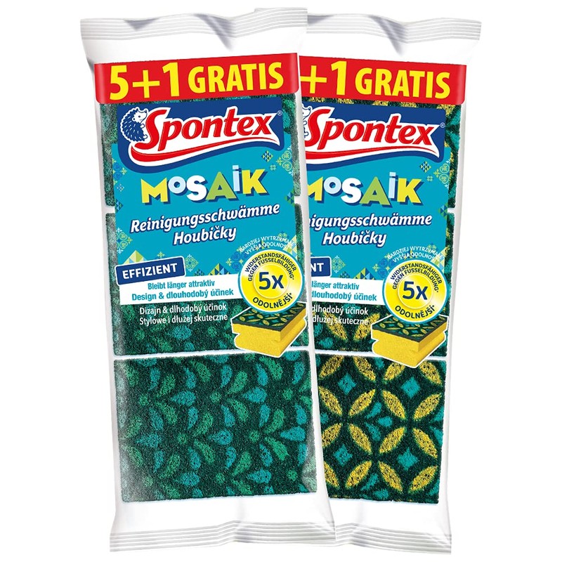Spontex Mosaic Cleaning Sponge with Anti-Lint Technology and Practical Handle