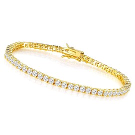 MDFUN 18k Yellow Gold Plated 4mm Cubic Zirconia Tennis Bracelet for Women and Men Size 7.5 inches