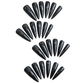 Black Press On Nails - LongMedium Length Almond False Nails Pure Black -Solid Colour Stiletto Fake Nails With Glue - Goth Full Cover Acrylic Stick On nails For Women Girls Daily DIY Nails Art Gift