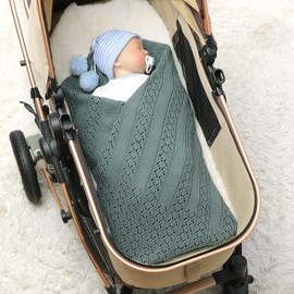 DovFanny Cotton Cellular Baby Blanket Knitted Soft Blanket for Newbron Baby Boy and Girls 100 x 80cm (Dark Green)