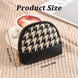 VODAFQS Geldbörse Damen, Mini Portemonnaie Leder Klein mit Mehreren Fächern, Trifold Brieftasche für Frauen, Kompakte Geldtasche, Schwarz Karomuster