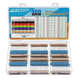 AUKENIEN 1/2 W Resistor Assortment 40 Values, 400 Pieces, Metal Layer Resistors, 1 to 1M Ohm Resistors, Electronic Resistor Kit, RoHS Compliant with ± 1% Tolerance