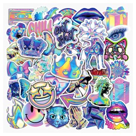AORHOFJ Pack of 50 Neon Stickers, Waterproof Vinyl Stickers, Decals for Laptop, Cool Graffiti Stickers, Skateboard Scrapbook, Diary Cup, Moped, Bicycle Suitcase