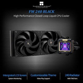 Thermalright FW 240 Black-240mm AIO CPU Liquid Cooler,IPS LCD Screen with 320 * 240 Resolution,for AM4/AM5,Intel LGA1700/1851,”2.4 inch”Magnet-Absorbent LCD Screen for Images -Black