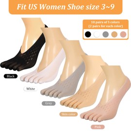 Geyoga 10 Pairs Women Toe Socks for Bunion Align Toe Separated Socks No Show Finger Low Cut Liner Invisible