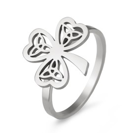 Amaxer Irish Clover Ring for Women Celtic Trinity Knot Heart Leaves Lucky St Patrick Stainless Steel Finger Ring Dainty Jewelry, Stainless Steel, No metal stamp