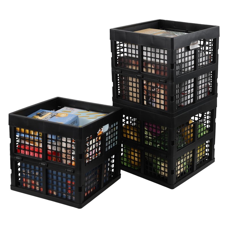 Utiao 18 L Collapsible Storage Crates, Square Plastic Crates, Black,