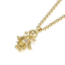 THE BLING KING Gold-Plated Rag Doll Pendant with Clear Stones – 60mm x 40mm Pendant, 44g, on 22-Inch, 5mm Belcher Chain
