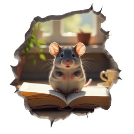 Mouse Reading Book Wall Murals Peel and Stick for Kids Room, Classroom Wall Decor - 3D Effect Wall Mural, Ideal Wall Stickers & Murals, Decorative Decal for Educational Spaces Design 26