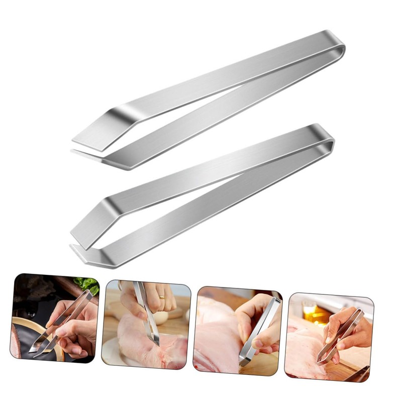 STOBAZA 2pcs Kitchen Tweezers Set Deboning Tweezers Poultry Hair Remover