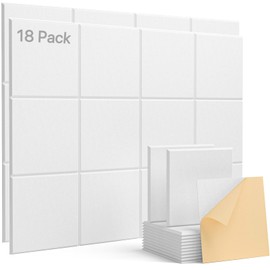 Acoustic Panels 18 Pack Square Soundproof Wall Panels Self-Adhesive, Acoustic Foam Panels High Density Sound Proof Foam Panels for Home Office, Reccording Studio, Ceiling 12" X 12" X 0.4" White