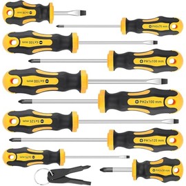 Timotech Juego de Destornilladores Magnéticos, Destornillador de Precisión, Herramientas para el Hogar, 5 Phillips y 5 Puntas Ranuradas, Juego de Destornilladores Profesionales (10 Piezas)