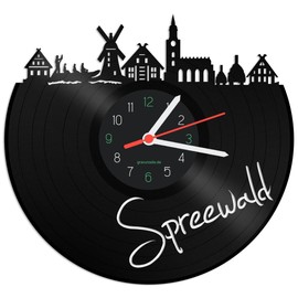 GRAVURZEILE Vinyl Record Clock - Skyline Spreewald - Wall Clock Made of Cast Vinyl with City Skyline - 30 cm - Upcycling Designer Clock - Modern Wall Clock in Retro Vintage Style - Made in Germany
