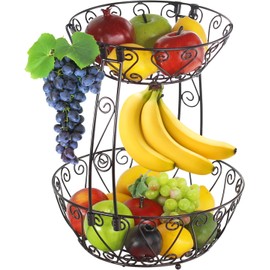 Simple Houseware 2-Tier Countertop Fruit Basket Bowl Storage, Bronze