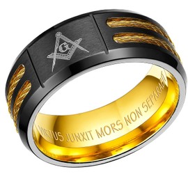 Willis Judd MasonicMan Mens Titanium Freemason Masonic Ring Latin Engraving Inside Size 10.5 Style 2, Non-Precious Metal, No Gemstone
