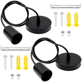 GOIYZTTR 2 Pcs E27 Lamp Suspension Set with Screw Ring Black Lamp Holder with 100 cm Adjustable Cable Suitable for Living Room Ceiling Ceiling Light