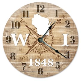 Sugar Vine Art Wisconsin Established Silent Non Ticking Round Battery Operated Handmade Hanging Large 10 Inch Wall Clock for Bedroom Office Cottage Decoration