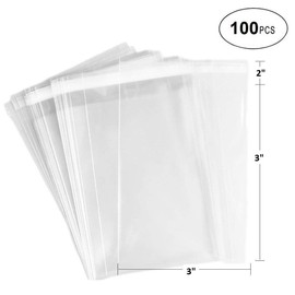 888 Display USA® - 3" x 3" 100 Bags of Ultra Clear 1.7Mil Treat, bakery, candle, soap, cookie Bags w/Adhesive Seal
