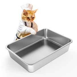 IKITCHEN Stainless Steel Cat Litter Box, Large Metal Litter Pan for Cats, Kitty Litter Box Never Absorbs Odors, Low Side Entry Non Stick, Easy Clean 17.5 x 13.5 x 4 inches