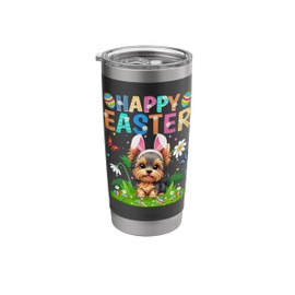 Yorkie Dog Happy Easter Egg Hunt Bunny Ear Easter Sunday Stainless Steel Insulated Tumbler