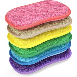 Surfela Pack of 6 Washing Up Sponge Large Cleaning Sponge Kitchen Sponge Washable Washing Sponge Sustainable Microfibre Double Sponges Scourer Ideal for Sinks, Dishes, Cookers, Kitchen