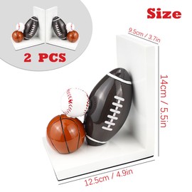 Resin Bookend Football Basketball Book Stopper Heavy Duty Bookend Modern Geometric Design for Home Library Office School Book Display