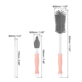 uxcell 3 in 1 Silicone Bottle Cleaning Brushes, 360 Degree Rotation Long Straight Handle Water Bottles Cleaner Kits, Straw Cleaning Brushes for Milk Bottles, Cups (Gray)