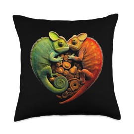 Valentine's Day Romantic Chameleon Snuggling Love Heart Throw Pillow