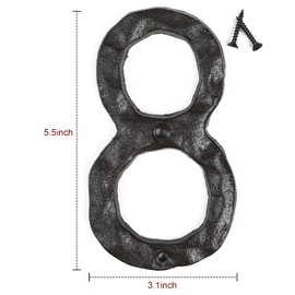 Fitous 5.5 Inches,Black,Cast Iron House Numbers, Original Rustic Finishes House Address Number for Outside, Heavy Duty Vintage Hammered Look, Maximum Rust Protection,(Number 8)
