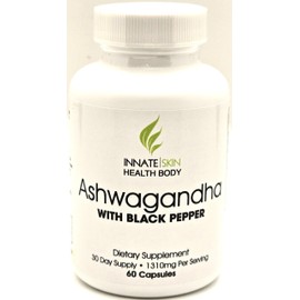 Innate Skin Health Body Ashwagandha Extra Strength Stress & Mood Support with Organic Black Pepper Extract for Maximum absorbption - Non GMO Formula, 60 Vegetarian Capsules