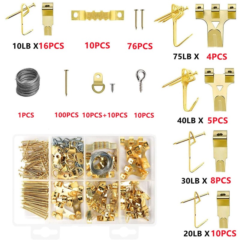 260pcs Picture Hanging Kit, Picture Hanger Assortment, Heavy Duty Frame