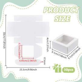 BENECREAT 30pcs Square White Paper Boxes, Gift Boxes with Clear PVC Window for Wedding Gift, Chocolates, Cookies and Other Small Crafts, 3.6x3.6x1.57 Inch
