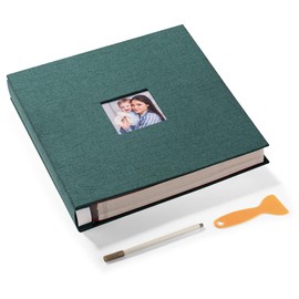 HoneyTolly Large Photo Album Self Adhesive, DIY Scrapbook Album for 600 Photos, 13"x12.6" 120 Pages Linen Cover Memory Book(Dark Green)