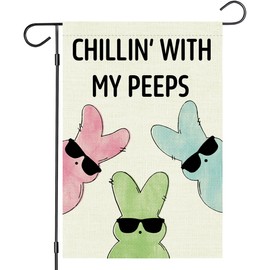 Easter Garden Flag 12 x 18 Inch Funny Sunglasses Bunny Double Sided Chillin' With My Pepes Yard Sign Outside Farmhouse Holiday Decor