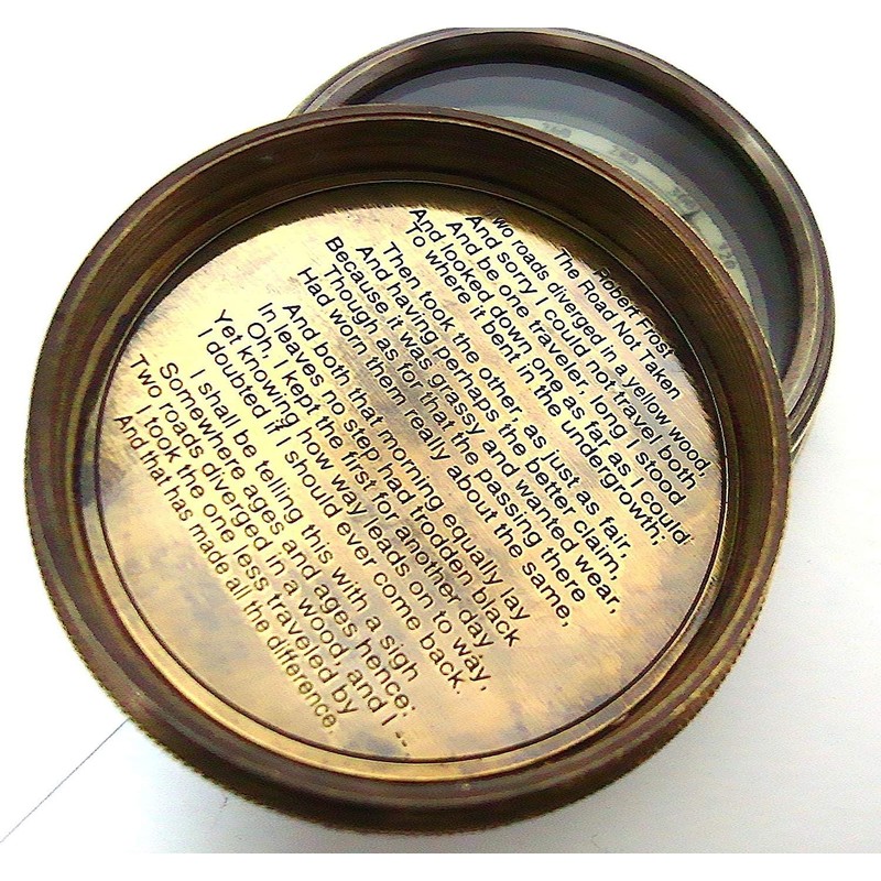 Antique Robert Frost Poem Compass-Pocket Compass w Leather Case