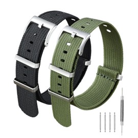 Stanchev Nylon Watch Bands for Men,22mm Watch Band Nylon for 22mm Lug Watch, 20mm 22mm One-Piece Nylon Watch Band for Men Women 2 Pack with Tool (Black & Army green, 22mm)