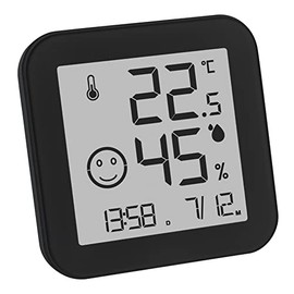 TFA Dostmann Digital Thermo-Hygrometer Black & White 30.5054.01, E-Ink Display, Indoor Temperature, Humidity, Max Min Values, Time and Date, Black