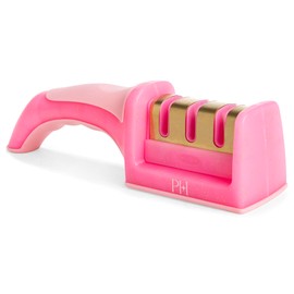 Paris Hilton 3-Stage Knife Sharpener, Professional Kitchen Knife Sharpener with Ergonomic Handle, Non-Slip Base, and Coarse, Medium, Fine Sharpening Stages, Pink