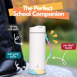 Elemental Iconic Kids Water Bottle for School - 100% Leak-Proof Insulated Water Bottles with Straw Lid & Pop-It Handle for Boys & Girls - Triple-Wall Insulated & BPA-Free, 14oz – White Tie Dye