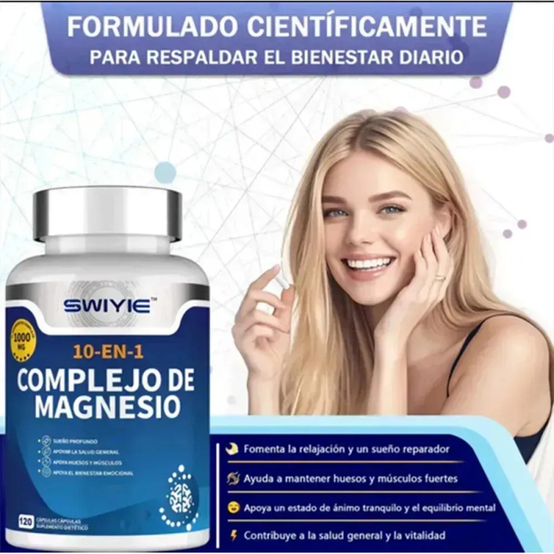Complejo De Magnesio 10 En 1 Swiyie 1000mg 120 Cápsulas