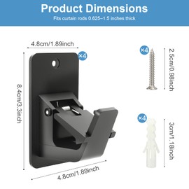 Moccool Curtain Rod Brackets No Drilling (4PCS) Universal Self Adhesive Curtain Rod Holder, Multipurpose Stick on Curtain Rod Hooks for Bathroom Bedroom Livingroom Kitchen Window, Nail-Free (Black)