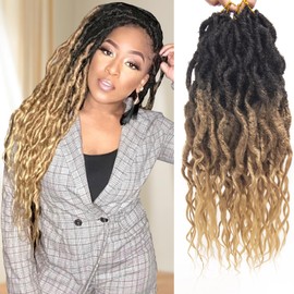 Faux Locs Crochet Hair 18Inch Goddess Locs Crochet Hair, 6Packs Crochet Hair Pre Looped Soft Locs Curly Ends Dreadlock Extensions Faux Crochet Locs Synthetic Crochet Braids (T27, 18'')