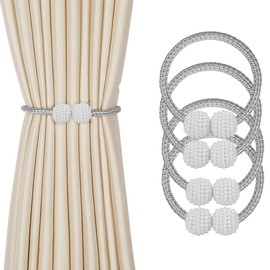 Heatunk Elegant 19" Magnetic Pearl Ball Curtain Tie Backs - Set of 4 for Home, Office, and Hotel Window Decor - European Drapery Clips Rope Holdbacks-Grey